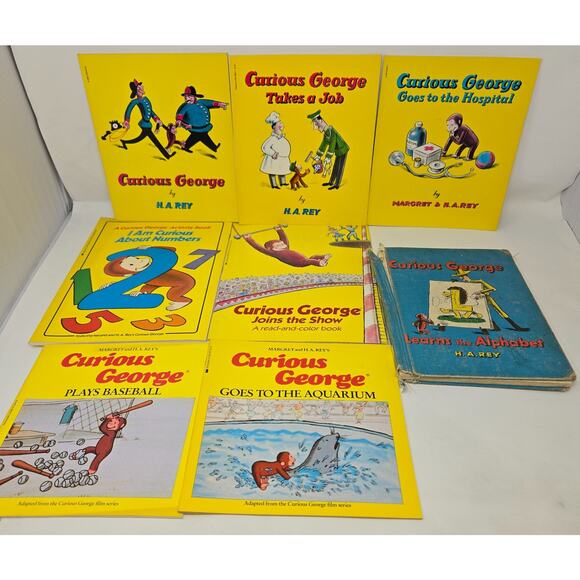 Curious George Book Lot of 8 H.A. Rey 1960s 1980s Hardback Paperback - Picture 1 of 16